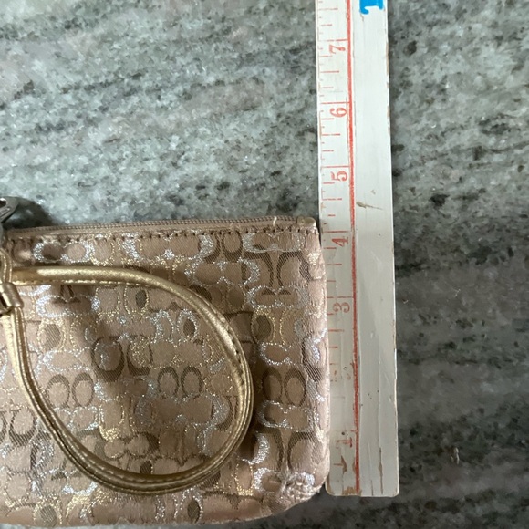 COACH Mini Signature Lurex Small Wristlet Bag Gold/Silver - Picture 10 of 10
